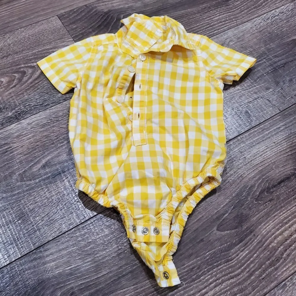 Baby Outfit Size 3-6 months Blue Overalls with Yellow Checkered Shirt 2 Pieces